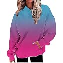 Women Oversized Hoodie Shirts Dressy Casual Long Sleeve Gradient Color Hooded Pullover Tops Loose Preppy Clothes