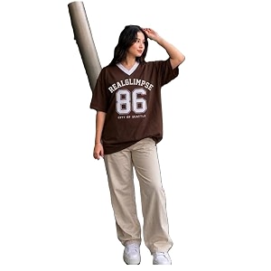 Women Oversized V Neck T-Shirt Number