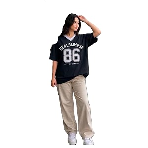Women Oversized V Neck T-Shirt Number