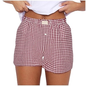 Women Pajamas Shorts Y2k Elastic Waist Plaid