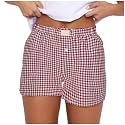 Women Pajamas Shorts Y2k Elastic Waist Plaid