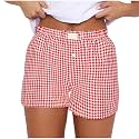 Women Pajamas Shorts Y2k Elastic Waist Plaid