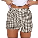 Women Pajamas Shorts Y2k Elastic Waist Plaid