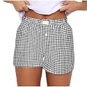 Women Pajamas Shorts Y2k Elastic Waist Plaid