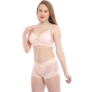 Women Pink Lingerie Set Full Coverage Lightly