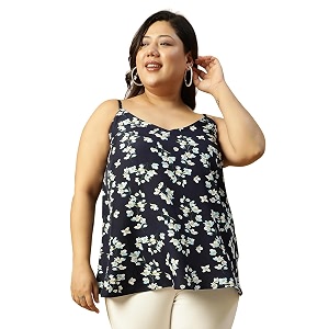 Women Plus Size Navy Blue Floral Print