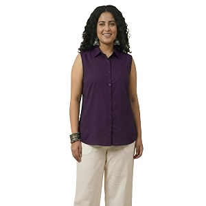 Women Plus Size Sleeveless Button Down Shirt