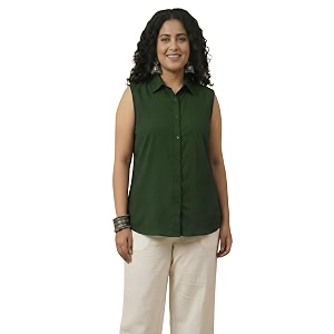Women Plus Size Sleeveless Button Down Shirt