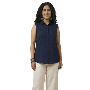 Women Plus Size Sleeveless Button Down Shirt