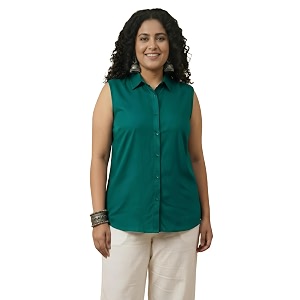 Women Plus Size Sleeveless Button Down Shirt