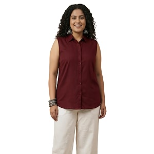 Women Plus Size Sleeveless Button Down Shirt