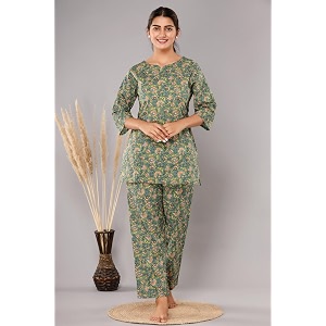 Women Printed 1 top 1 Pyjama Cotton