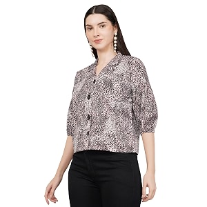 Women Printed Oversized Lapel Collar Casual Crop