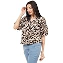 Women Printed Oversized Lapel Collar Casual Crop