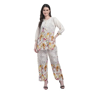 Women Printed Short Kurti with Pant Set