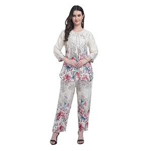 Women Printed Short Kurti with Pant Set