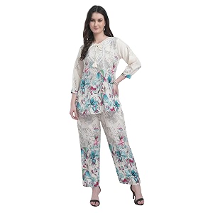 Women Printed Short Kurti with Pant Set