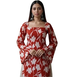 Women Pure Cotton Floral Printed Short Kurti