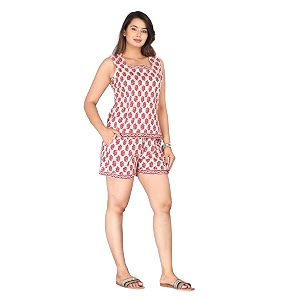 Women Pure Cotton Printed Top Shorts