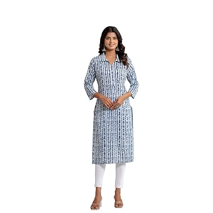 Women Pure Cotton White and Blue Striped