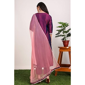 Women Purple Layered Thread Work Kurti with