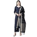 Women Rangpreet Navy Blue Solid Straight Kurta