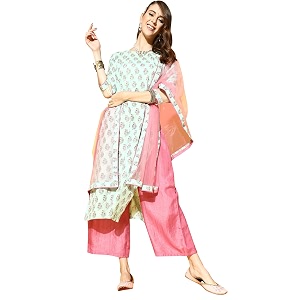 Women Rangpreet Sea Green Printed Straight Kurta