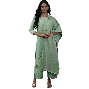 Women Rangpreet Sea Green Solid Straight Kurta