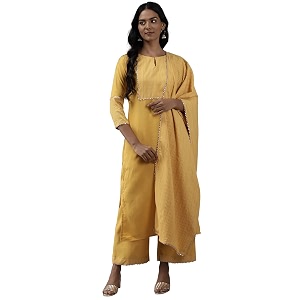 Women Rangpreet Yellow Solid Straight Kurta Palazzo