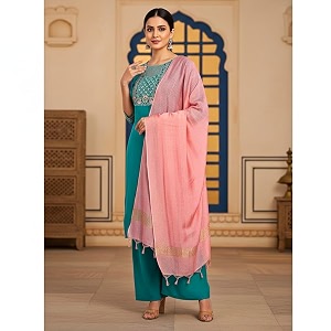 Women Rayon Embroidered Kurta with Pant and