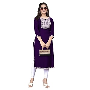 Women Rayon Embroidered Kurti Three Quarter Sleeve