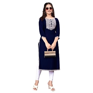 Women Rayon Embroidered Kurti Three Quarter Sleeve