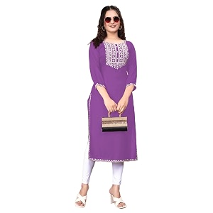 Women Rayon Embroidered Kurti Three Quarter Sleeve