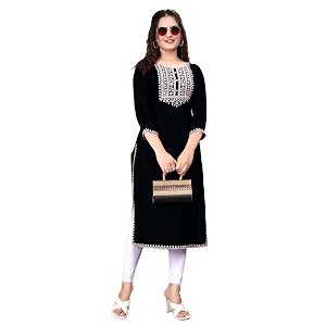 Women Rayon Embroidered Kurti Three Quarter Sleeve