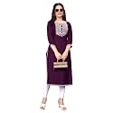 Women Rayon Embroidered Kurti Three Quarter Sleeve