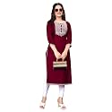Women Rayon Embroidered Kurti Three Quarter Sleeve