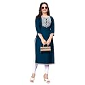 Women Rayon Embroidered Kurti Three Quarter Sleeve