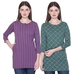 Women Regular Fit Henley All Over Print