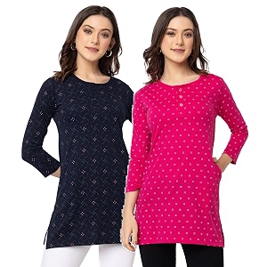 Women Regular Fit Henley All Over Print