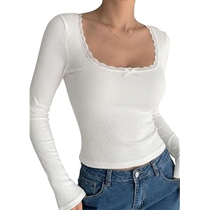 Women Round Deep Neck Lace Crop Top