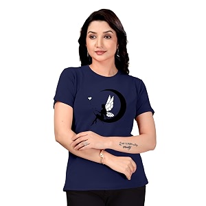 Women Round Neck Printed Cotton Blend Regular