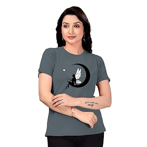 Women Round Neck Printed Cotton Blend Regular