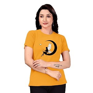Women Round Neck Printed Cotton Blend Regular