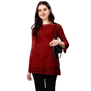 women russel net with crepe inner net tops