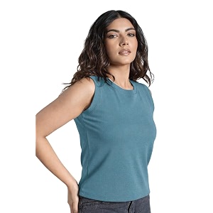 Womens Black Ribbed Sleeveless Tank Top Round