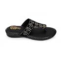 Womens Black Synthetic Leather Flat Sandals 