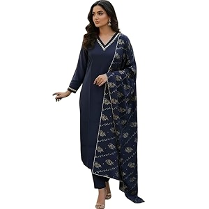 Womens Blue Color Polyester Kurta Set with