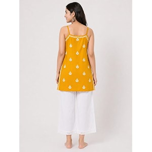 Womens Chikankari Rayon Top Sleeveless Strappy Kurti