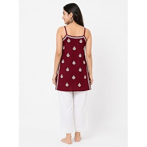 Womens Chikankari Rayon Top Sleeveless Strappy Kurti