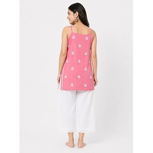 Womens Chikankari Rayon Top Sleeveless Strappy Kurti